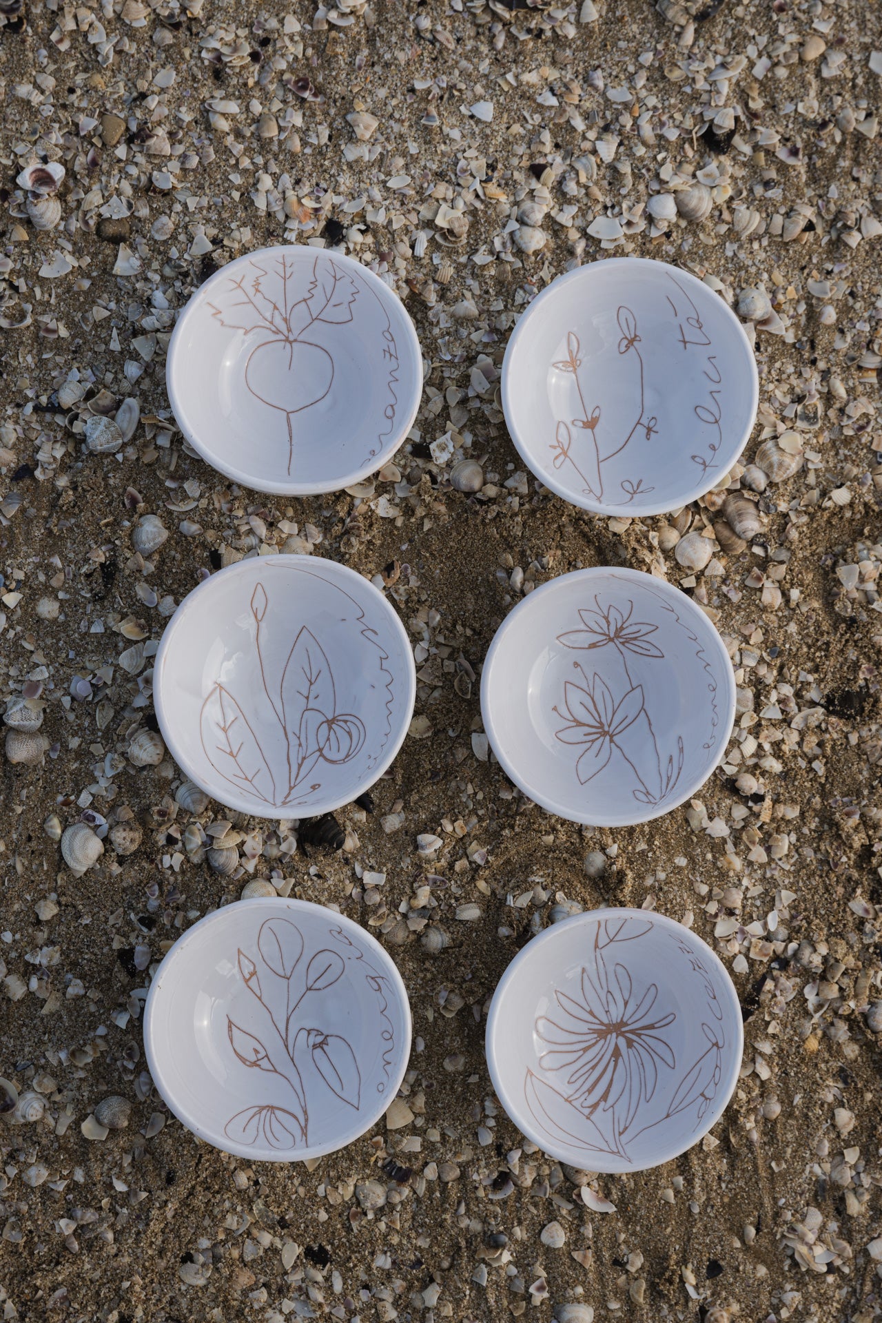 Set 6 ciotole dessert in ceramica con decorazioni a mano