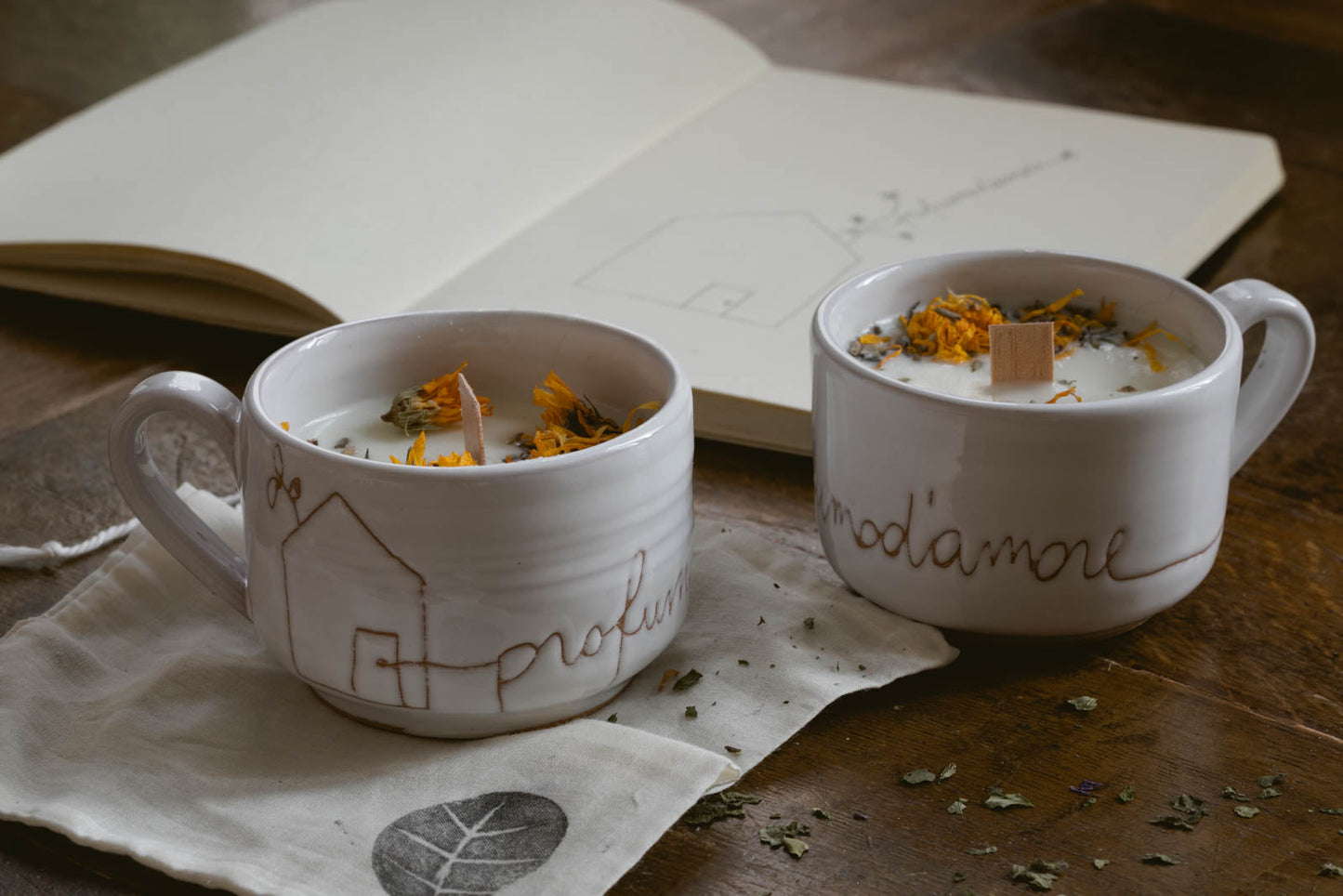 set due candele cera di soia in tazza ceramica - 150 gr