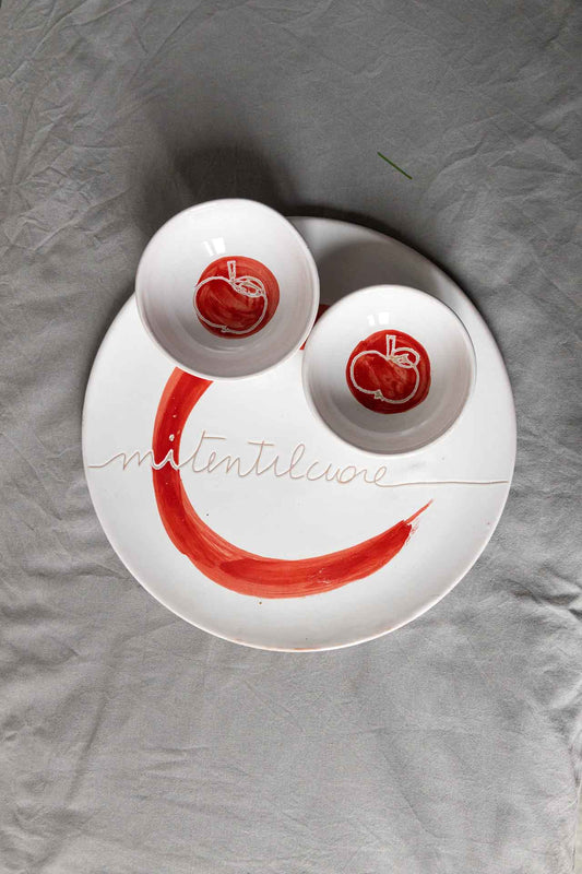 set piatto piano in ceramica diam 30cm + 2 ciotole dessert